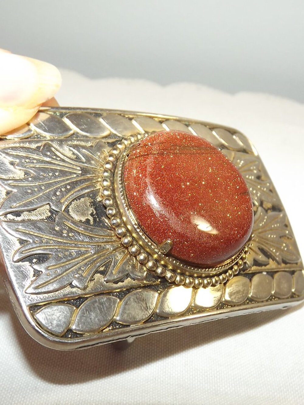 Distressed Goldstone Statement Belt Buckle